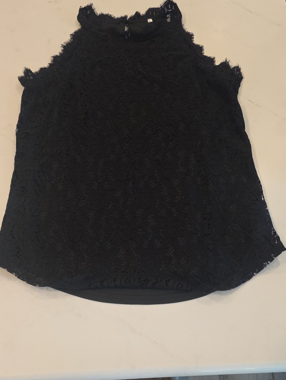 Black Lace Sleeveless High-Neck Top